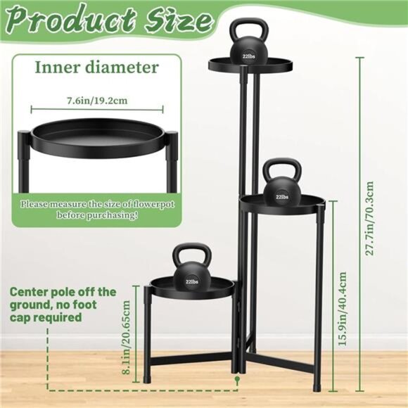 Metal Plant Stand Indoor Outdoor for Multiple Plants, 3 Tiered Folding - Picture 3 of 7
